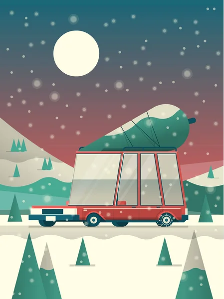 圣诞树的车 — 图库矢量图片