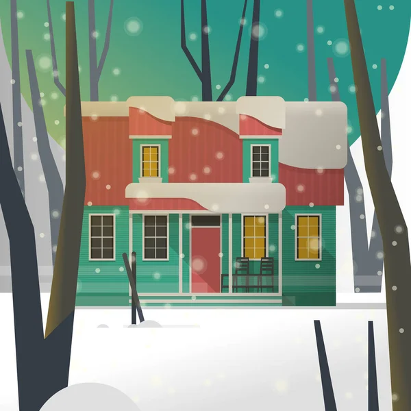 颜色房子在冬天森林里 媒介例证 — 图库矢量图片