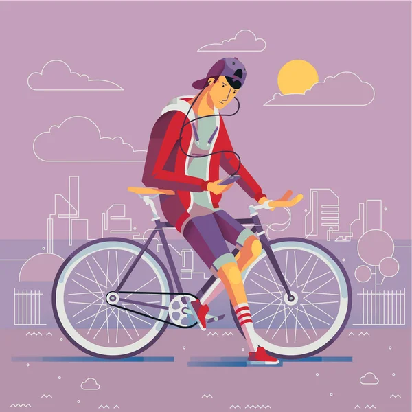 Hipster Στο Πλευρό Της Σταθερής Ταχυτήτων Ποδήλατο — Διανυσματικό Αρχείο