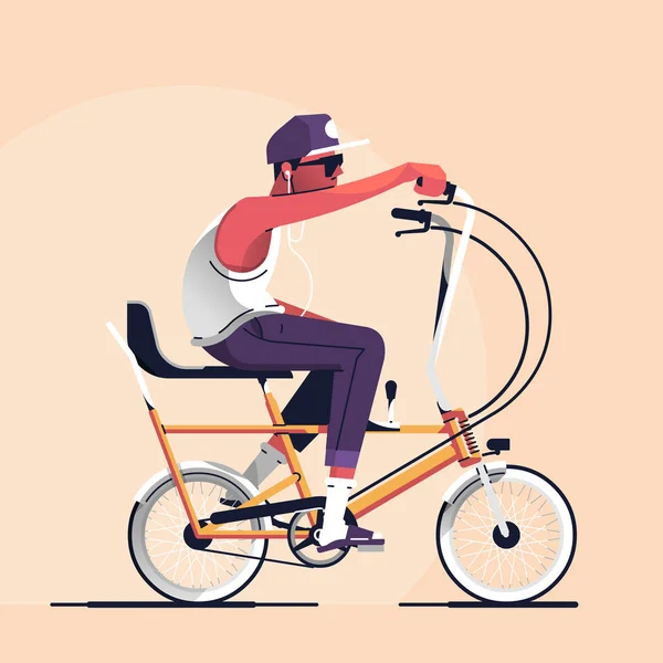 Hipster Montando Uma Bicicleta Velha Escola — Vetor de Stock