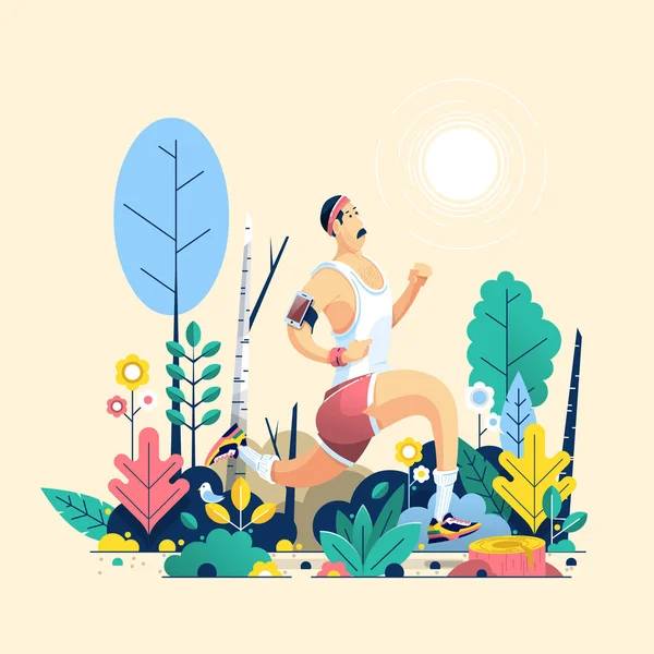 renkli bir ormanda, vektör arka plan çalışan kişi