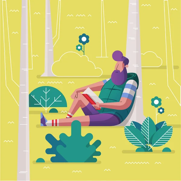 公園で座っている男し 本を読んで ベクトル イラスト — ストックベクタ
