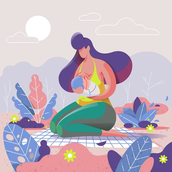 Mother Breastfeeding Her Child Park Vector Illustration — Stock Vector