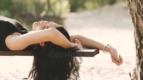 Beautiful Woman Relaxing Outdoors — Stock Video