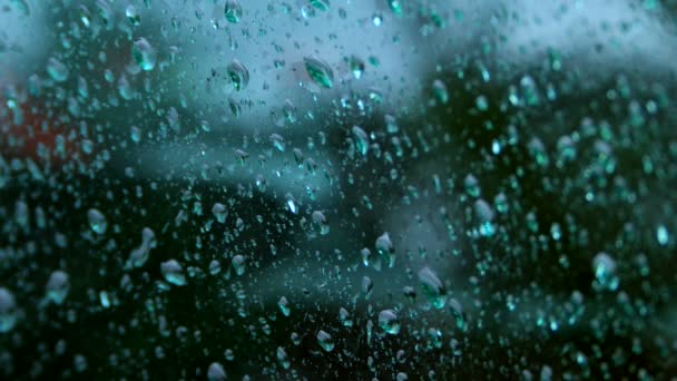 Närbild av vattendroppar körs på glas — Stockvideo