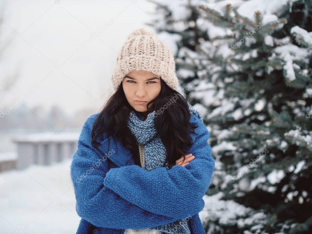 Unhappy Winter Woman Outdoors
