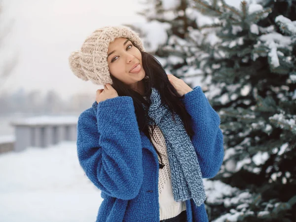 Vrouw op de achtergrond van de winter — Stockfoto