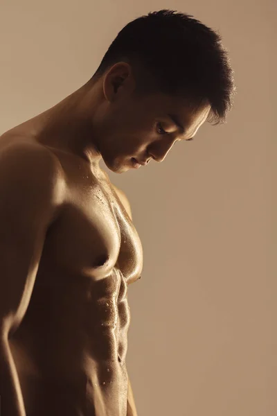 Portrait of Muscular Asian Man Indoors in Studio — Stok fotoğraf