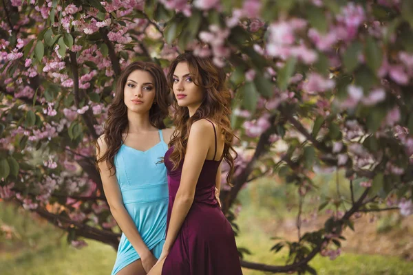 Lente schoonheid portret foto van twee vrouwen op de natuur — Stockfoto