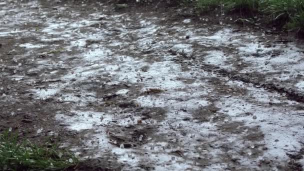 Hail Ice Falling egy gyalogútra — Stock videók