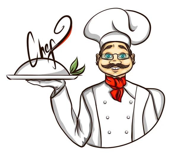 Chef tenendo vassoio illustrazione — Vettoriale Stock