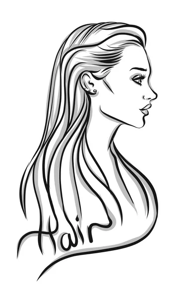 Belle silhouette femme aux cheveux longs — Image vectorielle