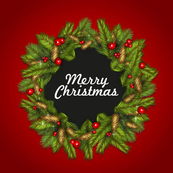 Vánoční pozadí s větve stromů jedle a červené bobule — Stockový vektor
