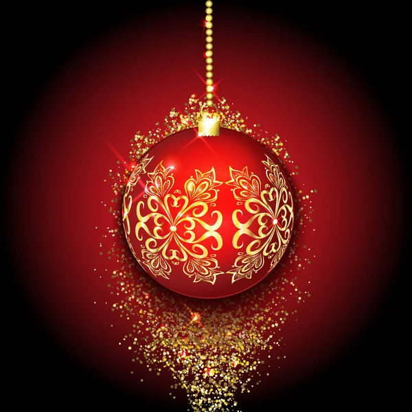 Bola de Navidad sobre un fondo dorado brillante — Vector de stock