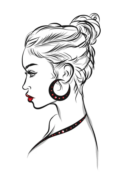 Belle femme ligne illustration d'art — Image vectorielle