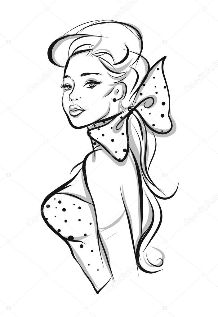Beautiful woman line art illustration