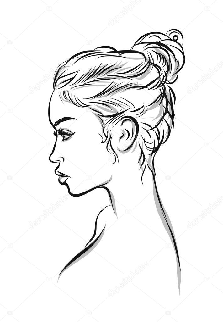 Beautiful woman line art illustration