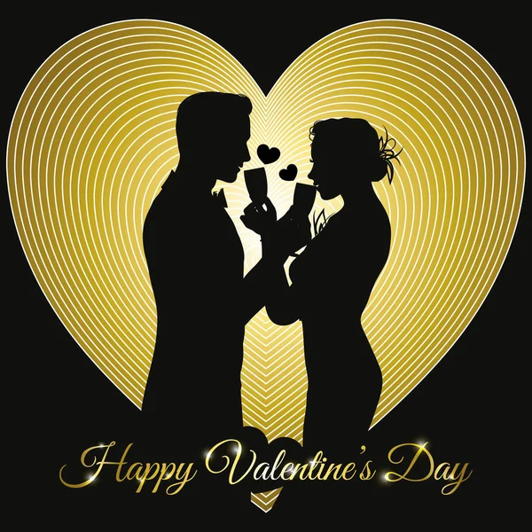 Valentines giorno sfondo con un paio di silhouette condivisione vetro — Vettoriale Stock