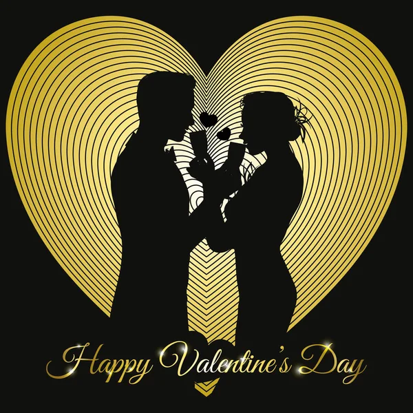 Valentines fond de journée avec un couple silhouette partage verre — Image vectorielle