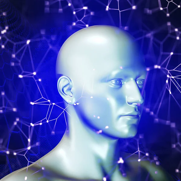 3D render of a science and technology background with man head