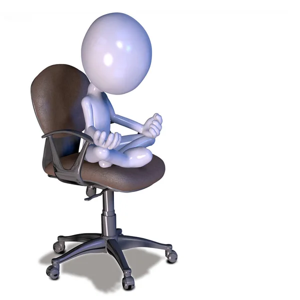 3D uvolněné postava sedí a přemýšlí o kancelářskou židli — Stock fotografie