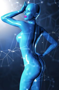 fütüristik bir kadın modeli 3D çizimi