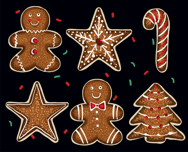 Conjunto de biscoitos deliciosos de Natal — Vetor de Stock