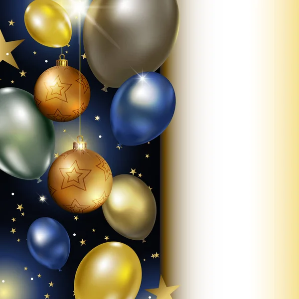 Weihnachten und Neujahr Hintergrund mit Luftballons und Kugeln — Stockvektor