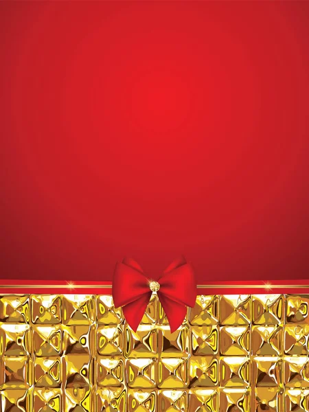 Holiday background with red ribbon and gold — Stock Vector