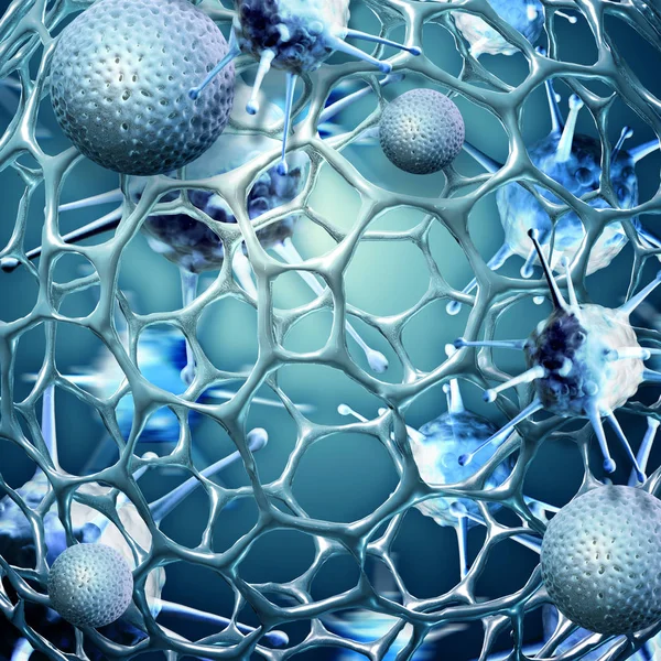 3D medizinischer Hintergrund mit Viren, Bakterien und Zellen — Stockfoto