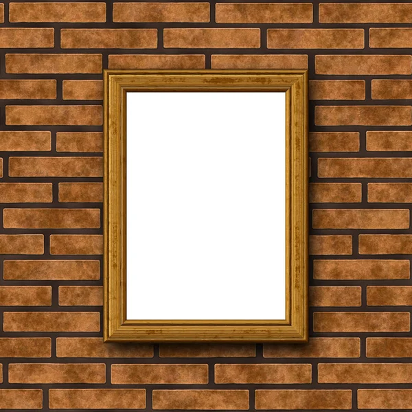 Ξύλινο πλαίσιο στον τοίχο από τούβλα — Φωτογραφία Αρχείου