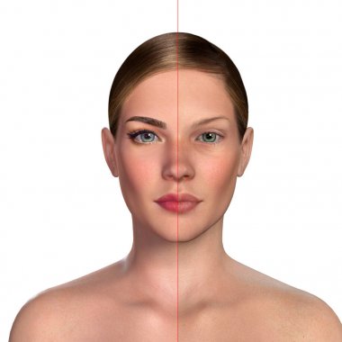 3d comparative portrait of women with and without makeup clipart