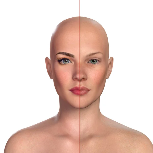 3d portrait comparatif des femmes avec et sans maquillage (aussi un — Photo