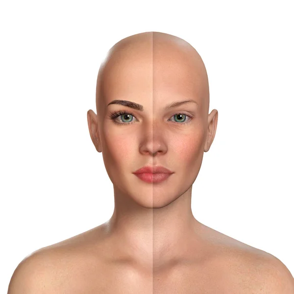 3d portrait comparatif des femmes avec et sans maquillage (aussi un — Photo