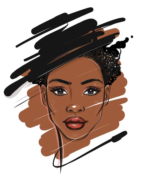 Black African American Woman Portrait Sketch — Stock Vector