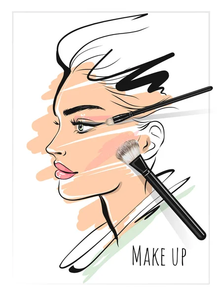 Make up art  beauty stylish face and makeup brushes Stock Vector