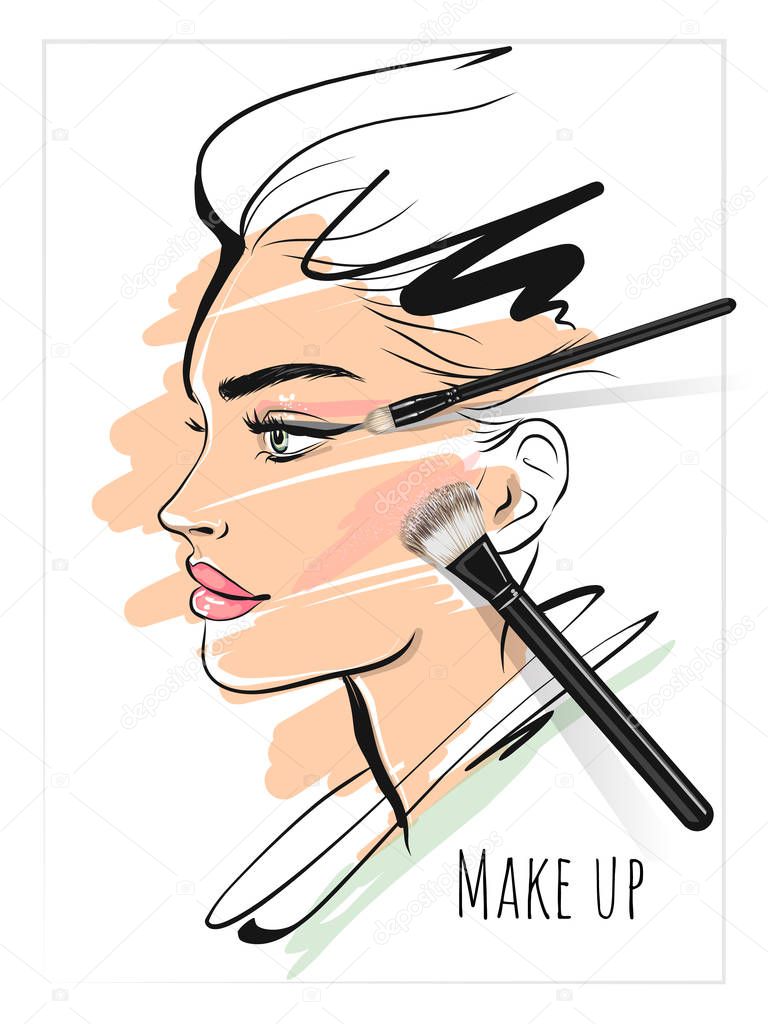 Make up art  beauty stylish face and makeup brushes