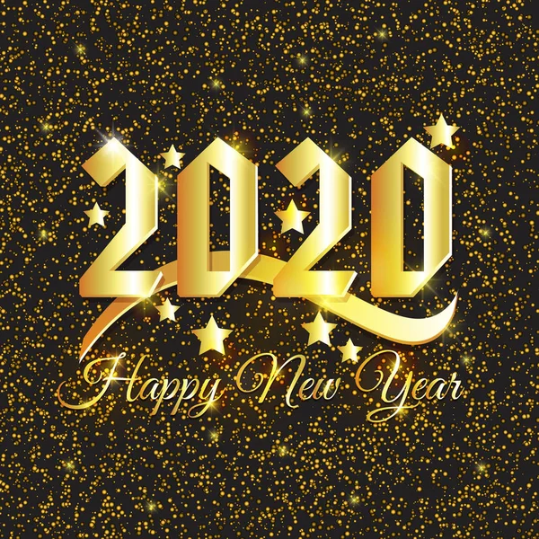 Χρυσό Ευτυχισμένο το Νέο Έτος φόντο με αστέρια και γκλίτερ — Διανυσματικό Αρχείο