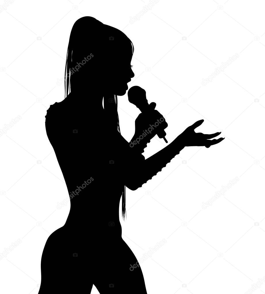 Female rapper singer silhouette isolated on white background