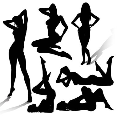 Çeşitli pozlardaki seksi kızların vektör siluetleri 