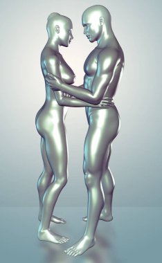Gümüş renkli genç bir çiftin 3D çizimi 