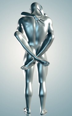 Gümüş renkli genç bir çiftin 3D çizimi 