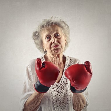 old woman with boxing gloves clipart