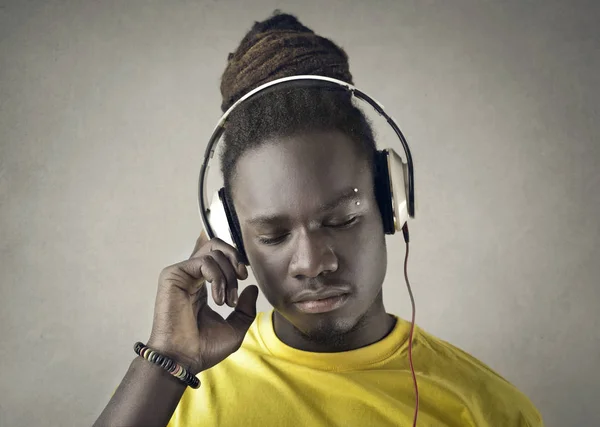 Black with headphone — Stock Photo, Image