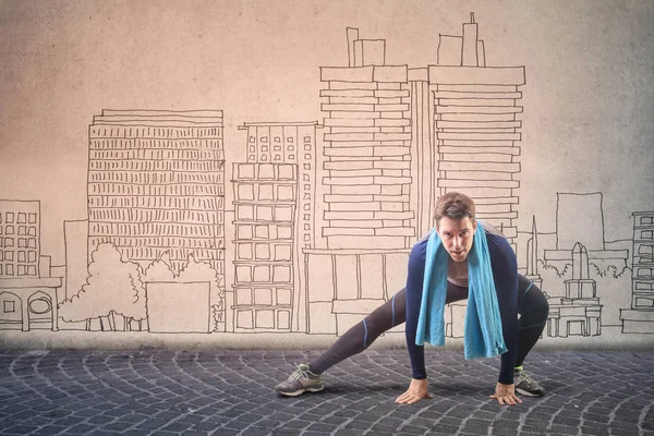 Man streching before moving — Stock Photo, Image