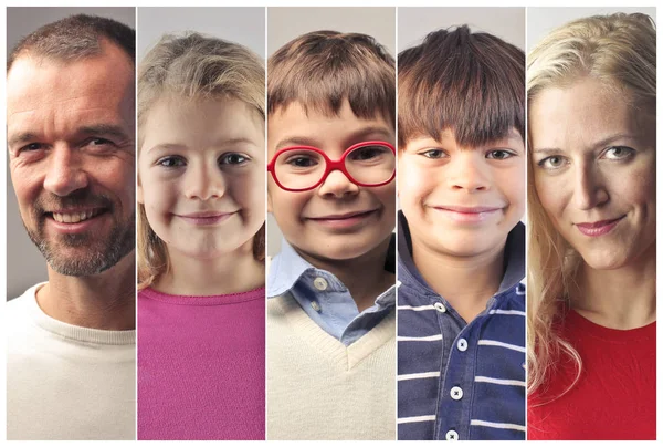 Familie in verdeelde foto 's — Stockfoto