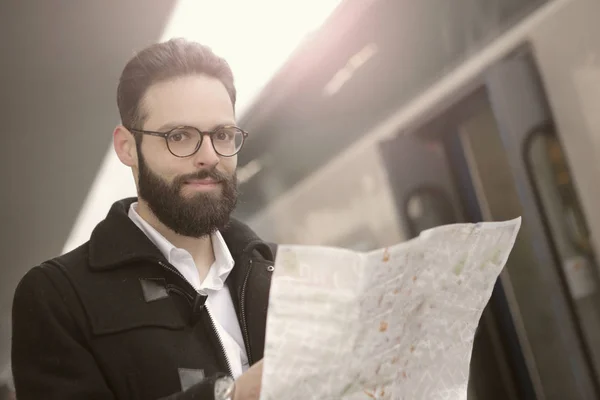 Businessman with map — Stock Photo, Image