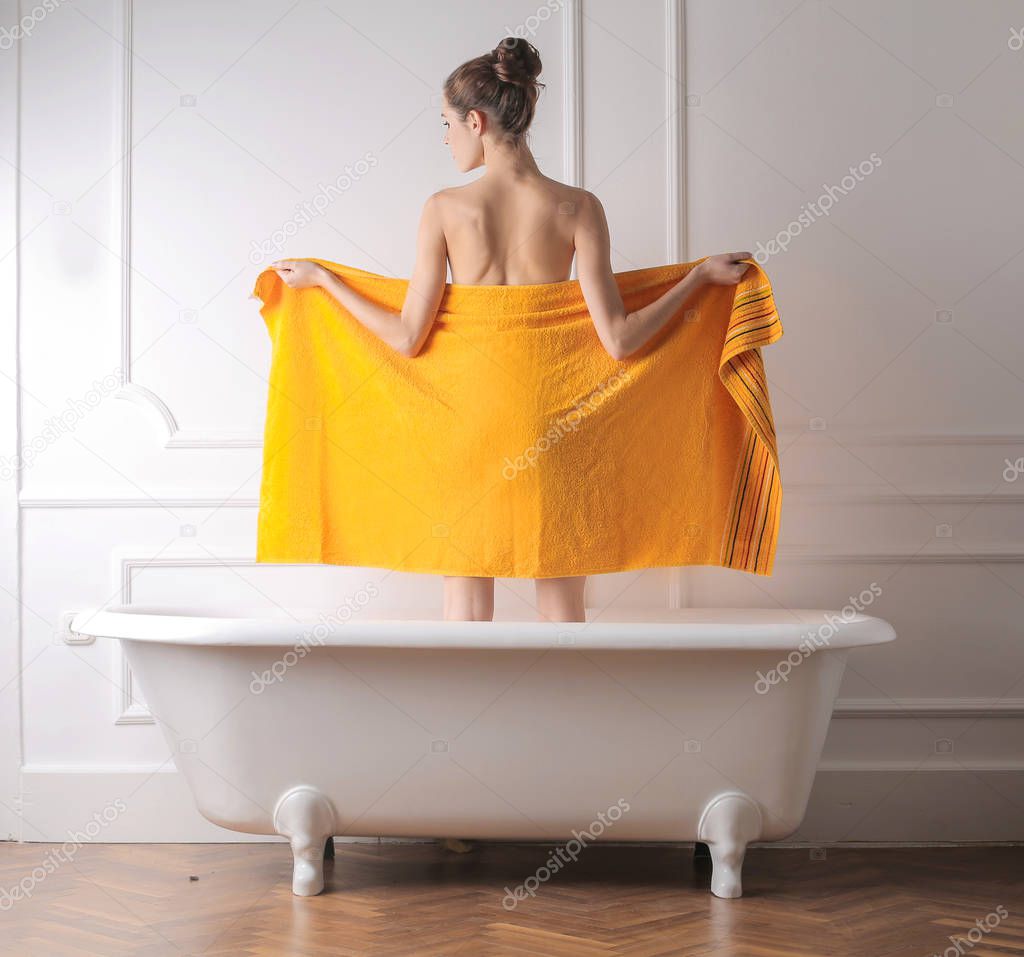 Woman in orange towel