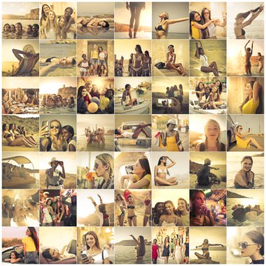 İnsan tatil fotoğrafları kolaj