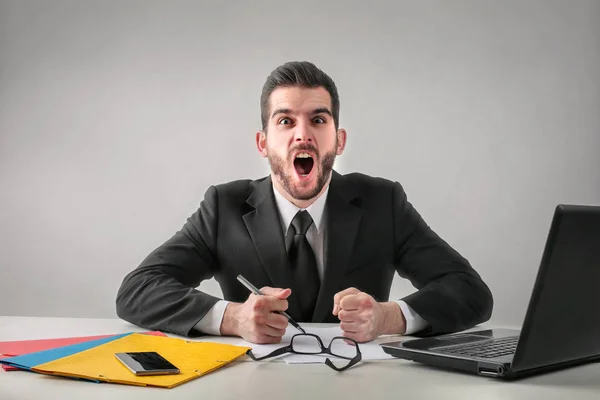 Businessman yelling in office — Stock Photo, Image